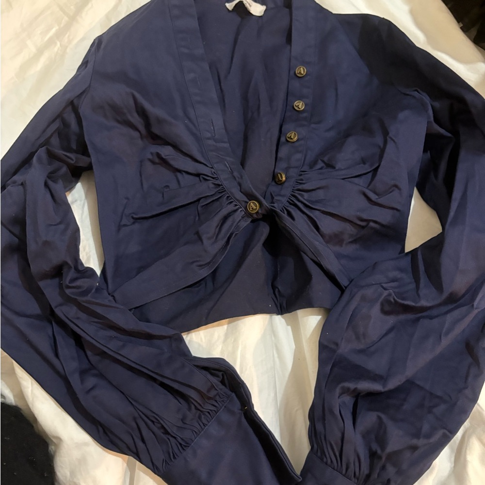 Elegant Navy Button-Up Women's Top